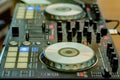 Close-up of DJ`s audio mixing console Royalty Free Stock Photo