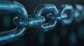 Close-up of a digital chain representing blockchain technology, showcasing security and innovation in a digital world