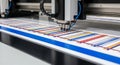 Close-up of a Digital Cutting Machine Head with Multiple Blades Cutting a Striped Pattern Royalty Free Stock Photo
