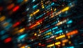 Close-up of digital data and code on a screen with colorful lights in the background Royalty Free Stock Photo