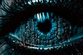 Close-up of a digital eye.Data network and cyber security technology background.AI generated Royalty Free Stock Photo