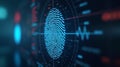 Close-up of a digital fingerprint scanner interface with biometric data and analysis