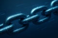 Close-up digital illustration of a metallic chain with glowing binary code, symbolizing blockchain, data security, and technology Royalty Free Stock Photo