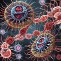 A close-up digital illustration of several bacteria.