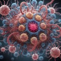 A close up digital illustration of a virus mutation.