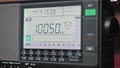 Close-up Digital LCD Scale of Modern Radio with Scanning FM Frequency