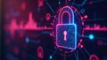 Close up of a digital lock interface on a screen, authentication, secure access