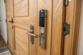 Digital lock on wooden door Royalty Free Stock Photo