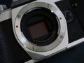 Close-up of a digital mirrorless camera mount. Camera sensor close up