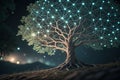 A close-up of a digital tree, rendered as a luminous network of interconnected points - generated by ai