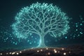 A close-up of a digital tree, rendered as a luminous network of interconnected points - generated by ai