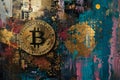 A close-up of a digitally altered image showing a Bitcoin coin against a circuit board background, Exploring the intersection of