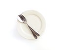 close up dinning the silverware fork , spoon and knife with dish Royalty Free Stock Photo