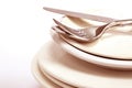 close up dinning the silverware fork , spoon and knife with dish Royalty Free Stock Photo