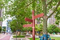 Close-up of directional street signs in residential building complex Royalty Free Stock Photo