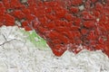 Close up of dirty, crumbling, red concrete wall