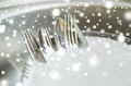 Close up of dirty dishes washing in kitchen sink Royalty Free Stock Photo