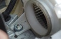 Close up of dirty hybrid battery fan in 2011 Toyota Prius. Photo taken in Vista, CA / USA on June 4, 2020.