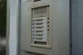 close up of a dirty old intercom panel on a building Royalty Free Stock Photo