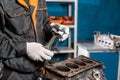 Close-up of the disassembled engine on the stand. New cylinders. Motor capital repair. Sixteen valves and four cylinder Royalty Free Stock Photo