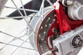 Close up of Disc brake of motorcycle wheel Royalty Free Stock Photo