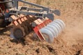Close up of a disc harrow system, cultivate the soil