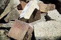 Close up of discarded cement bricks and pavers