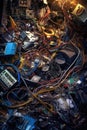 close-up of discarded electronic devices and cables Royalty Free Stock Photo