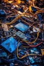 close-up of discarded electronic devices and cables Royalty Free Stock Photo