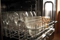 close-up of dishwasher with clean dishes and glasses Royalty Free Stock Photo