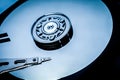 Close up of Disk read and write head. Blue tone Royalty Free Stock Photo
