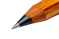 Close-up of a sharpened pencil on white, highlighting its detail and texture