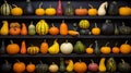 Close up of a diverse and colorful gourd collection