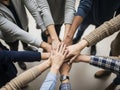 Diverse team hands stacked together, symbolizing collaboration, unity Royalty Free Stock Photo