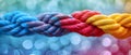 Close-up of a diverse team holding ropes symbolizing strength, unity, and teamwork against a