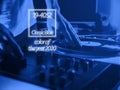 close up dj hand play music on turntable record setup , color of the 2020 year trend, classic blue tones Royalty Free Stock Photo