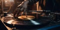 A close-up of a DJ spinning records at a club party Hyper one generative AI