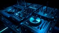 Close up of dj& x27;s turntable in dark room. Generative AI Royalty Free Stock Photo