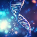 Close up of DNA in the distant future. View under the microscope. Blue helix background. Concept of the evolution of human