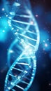 Close up of DNA in the distant future. View under the microscope. Blue helix background. Concept of the evolution of human