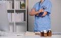 Close up a doctor standing with his arms crossed holding a stethoscope, a doctor from the hospital. Medical staff people Royalty Free Stock Photo