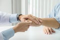 Close up of doctor touching patient hand for encouragement and empathy on the hospital, cheering and support patient, Bad news, me Royalty Free Stock Photo