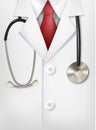 Close up of a doctors lab white coat and stethosco Royalty Free Stock Photo