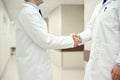 Close up of doctors making handshake