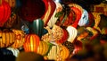 CLOSE UP, DOF: Beautiful shot of traditional lamps lit up on a festive night. Royalty Free Stock Photo