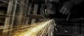 Close-up of worker cutting metal with grinder. Sparks while grinding iron. Industry, Selective focus Royalty Free Stock Photo