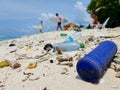 CLOSE UP: Tourism destroying a surf spot in the Maldives with heaps of garbage Royalty Free Stock Photo