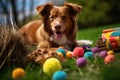 close-up of dog toys and treats on grass Royalty Free Stock Photo