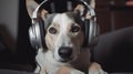 close-up of Dog wearing headphones