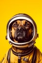 Close up of dog wearing space suit with helmet on. Generative AI Royalty Free Stock Photo